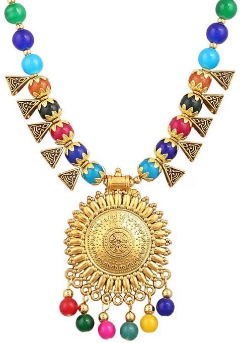 Multi And Triangle Beads Sun Pendant Necklace Set For Women