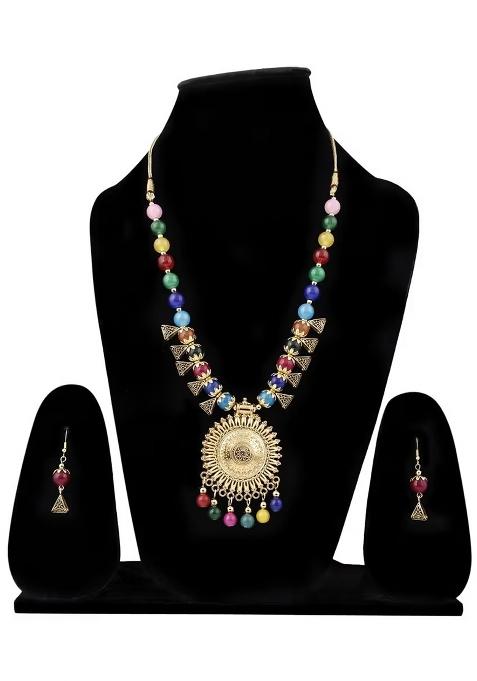 Multi And Triangle Beads Sun Pendant Necklace Set For Women