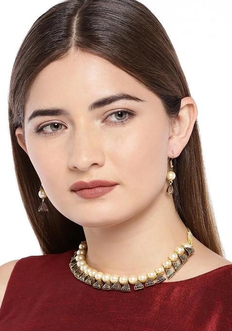 Golden Triangle Beads Designer Necklace For Women