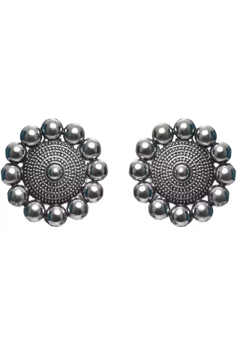 Silver Oxidised Dotted Choker Necklace For Women