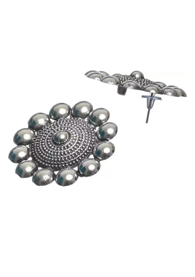 Silver Oxidised Dotted Choker Necklace For Women