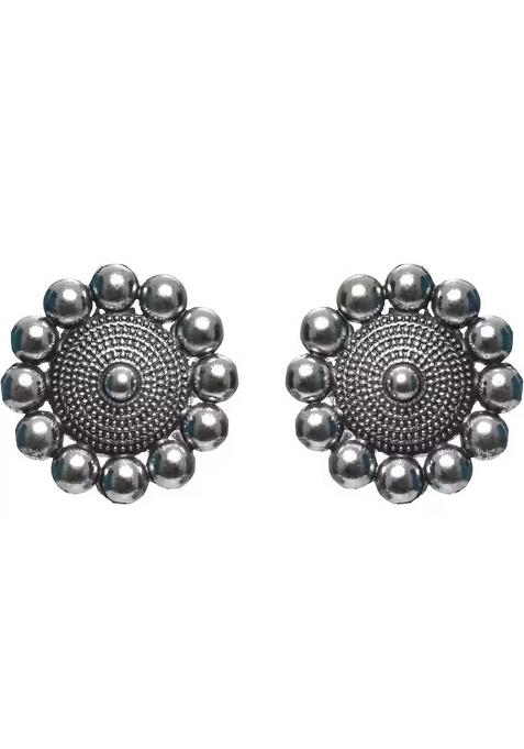 Silver Oxidised Dotted Choker Necklace For Women