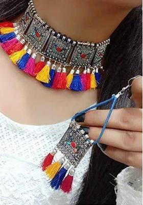 Black And Multi Color Tassel Long Necklace For Women