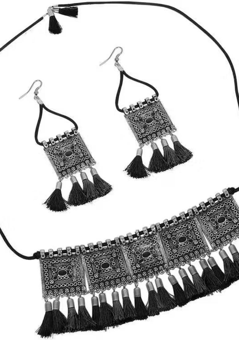 Black And Multi Color Tassel Long Necklace For Women