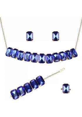 Blue Big Square Stone Choker Necklace Set For Women