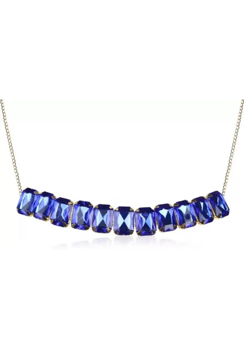 Blue Big Square Stone Choker Necklace Set For Women