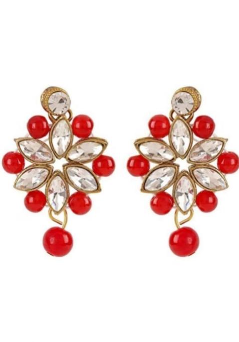 Golden Leaf And Red Beads Necklace Set For Women