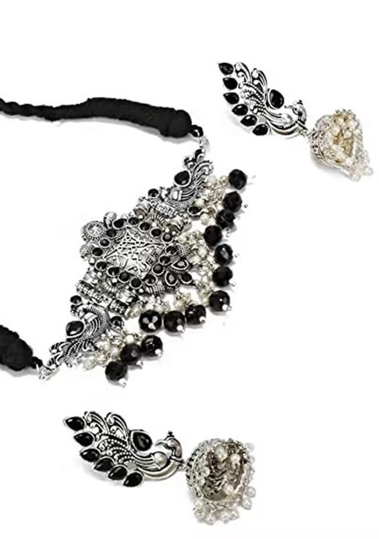Black Jaali Pattern Designer Necklace For Women