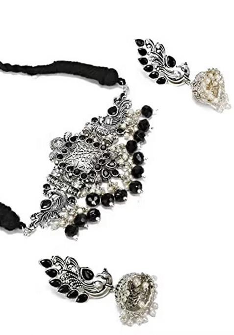 Black Jaali Pattern Designer Necklace For Women