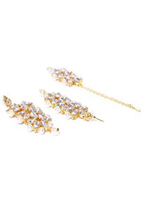 Golden Leaf White Beads Necklace Set For Women