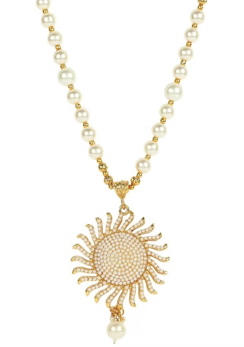 Golden Sun Pendant With White Beads Necklace For Women