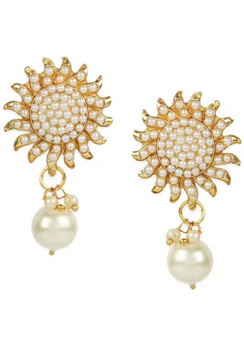 Golden Sun Pendant With White Beads Necklace For Women