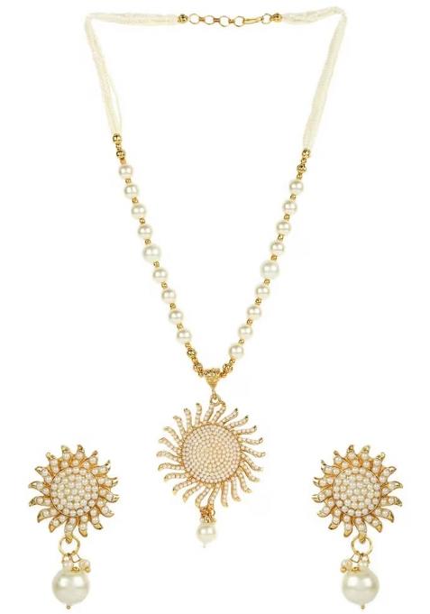 Golden Sun Pendant With White Beads Necklace For Women