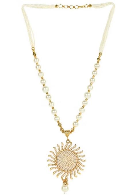 Golden Sun Pendant With White Beads Necklace For Women