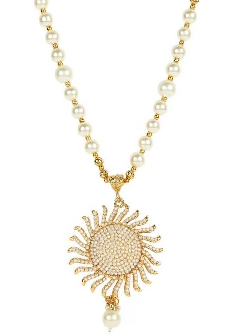Golden Sun Pendant With White Beads Necklace For Women