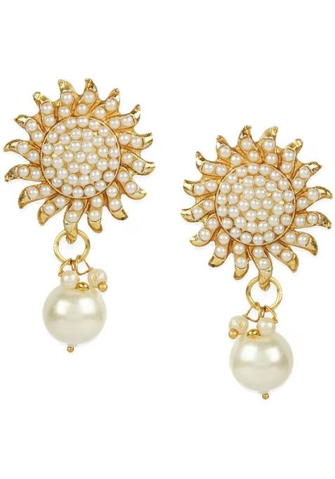 Golden Sun Pendant With White Beads Necklace For Women