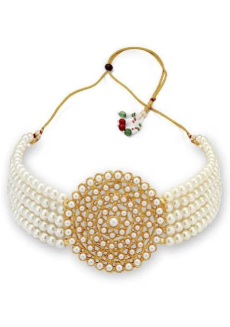 White Round Centerpiece Choker Necklace For Women