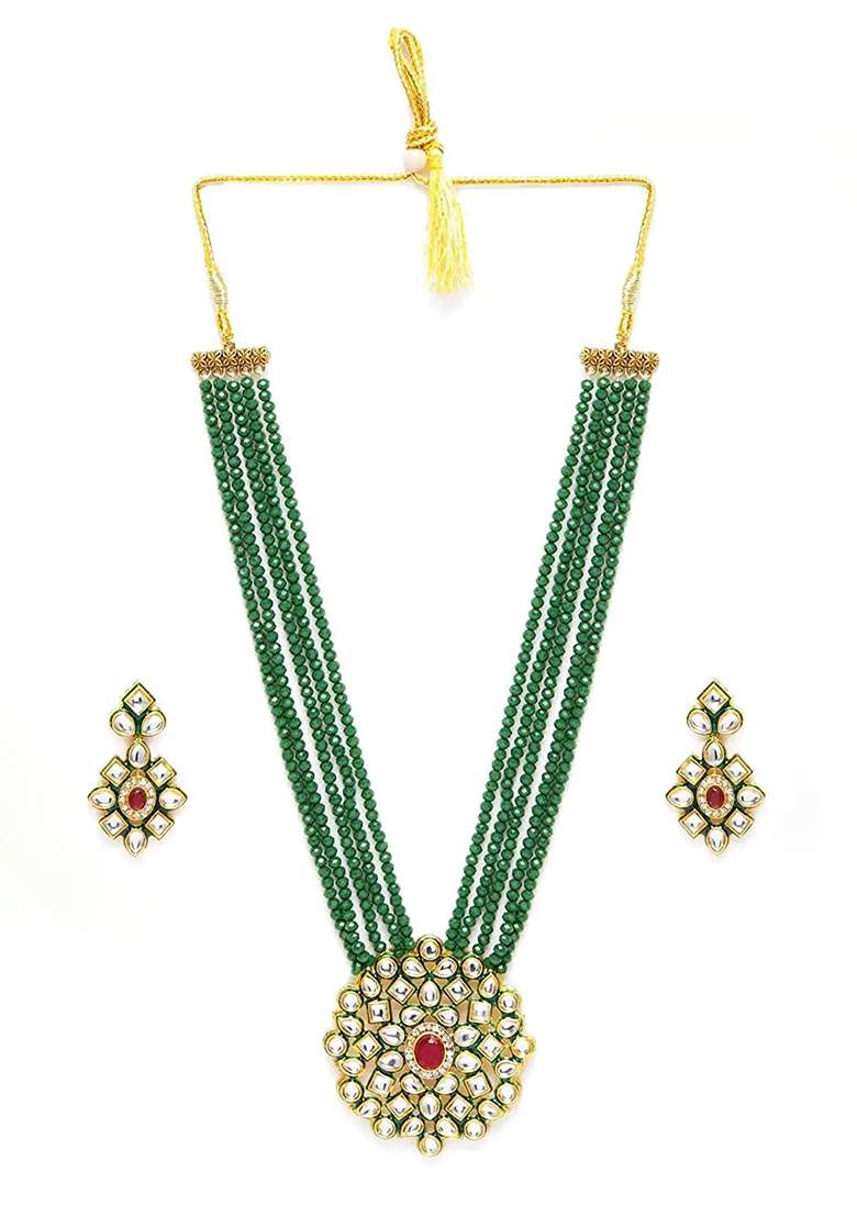 Green Crystal Necklace Set For Women - Indya