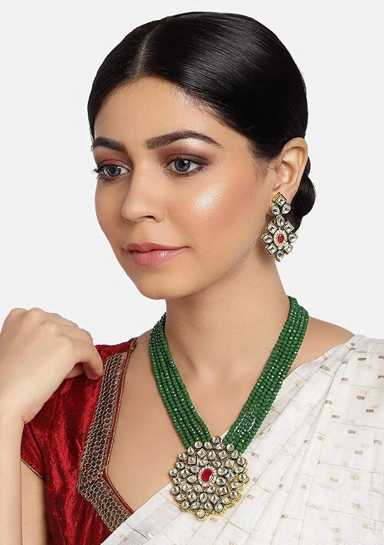 Green Crystal Necklace Set For Women