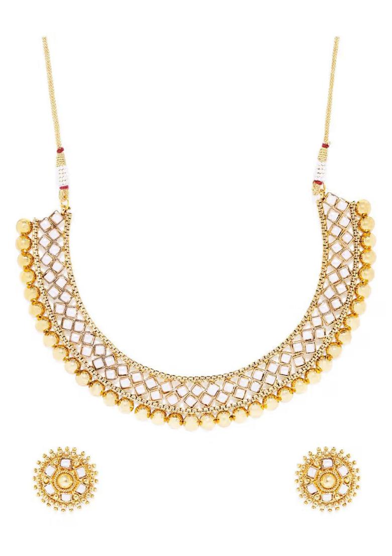 White Metallic Choker Set For Women