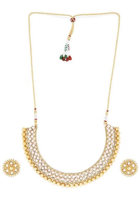 White Metallic Choker Set For Women