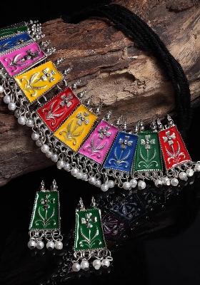 Multi Square Tassel Choker Necklace For Women With Colorful Beads And Elegant Dangle Design