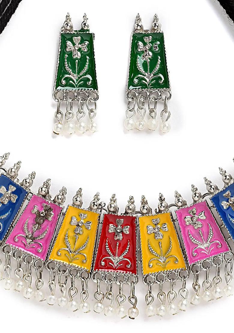 Multi Square Tassel Choker Necklace For Women With Colorful Beads And Elegant Dangle Design