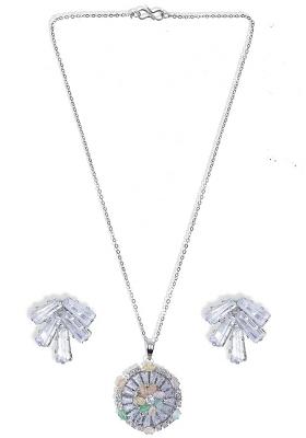 Multi Ad Necklace Set For Women With Sparkling Stones And Matching Earrings For Festive Wear
