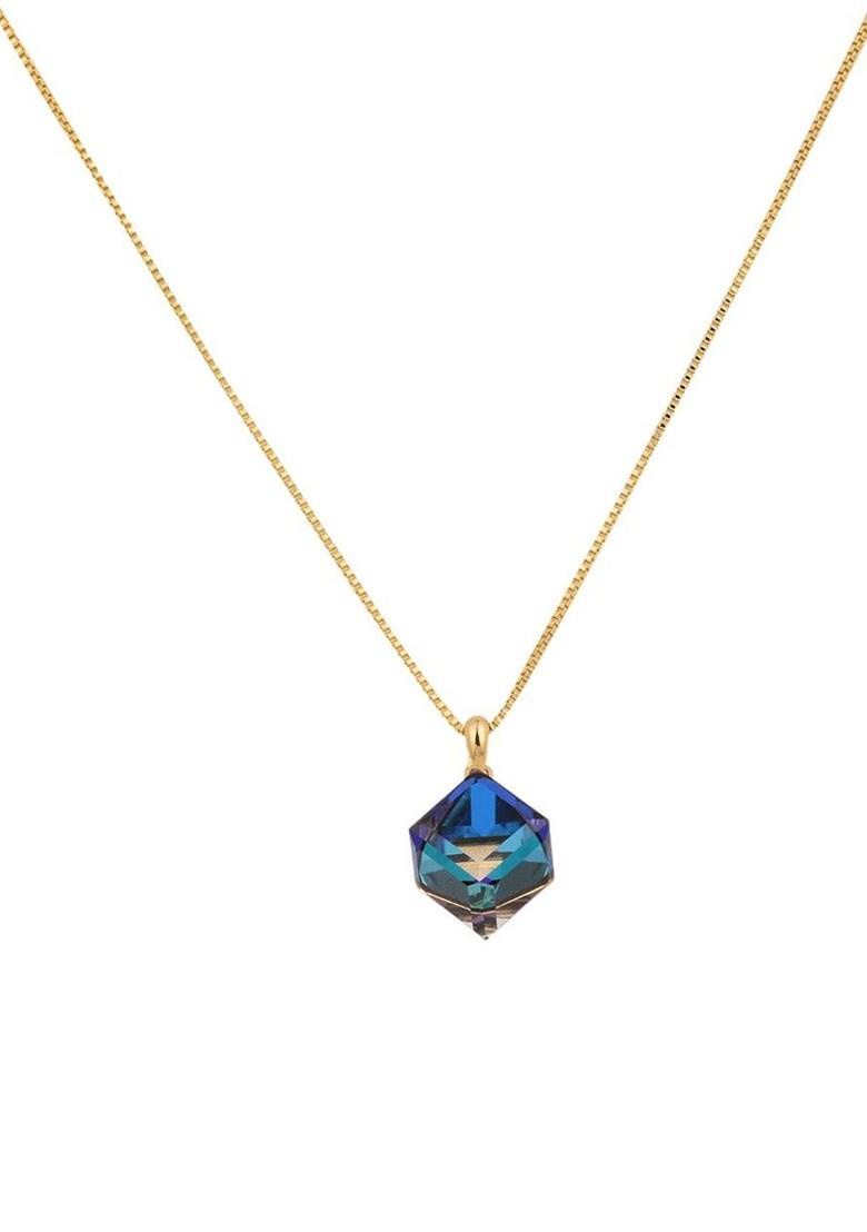 Gold Plated Diamond Shaped Stone Studded Pendant With Chain
