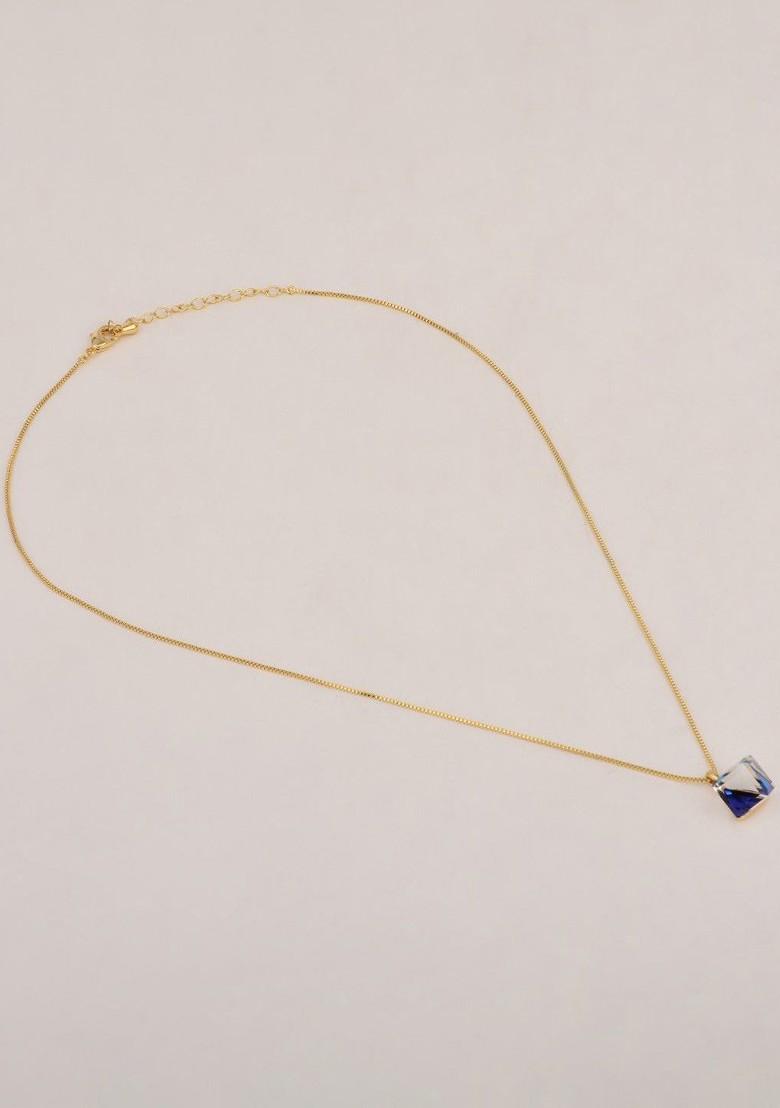 Gold Plated Diamond Shaped Stone Studded Pendant With Chain