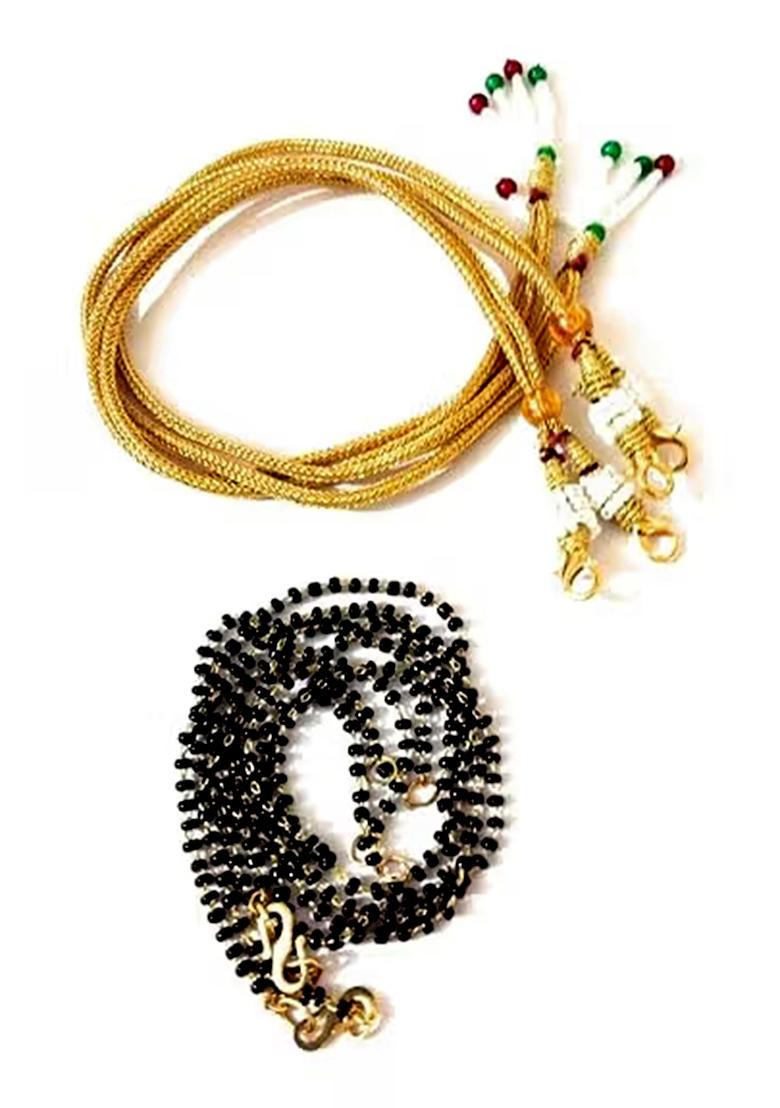 Gold 2 Mangalsutra Chains And 2 Necklace Dori Combo Set For Women