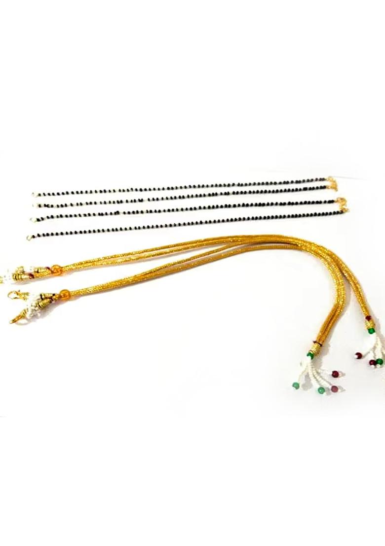 Gold 2 Mangalsutra Chains And 2 Necklace Dori Combo Set For Women