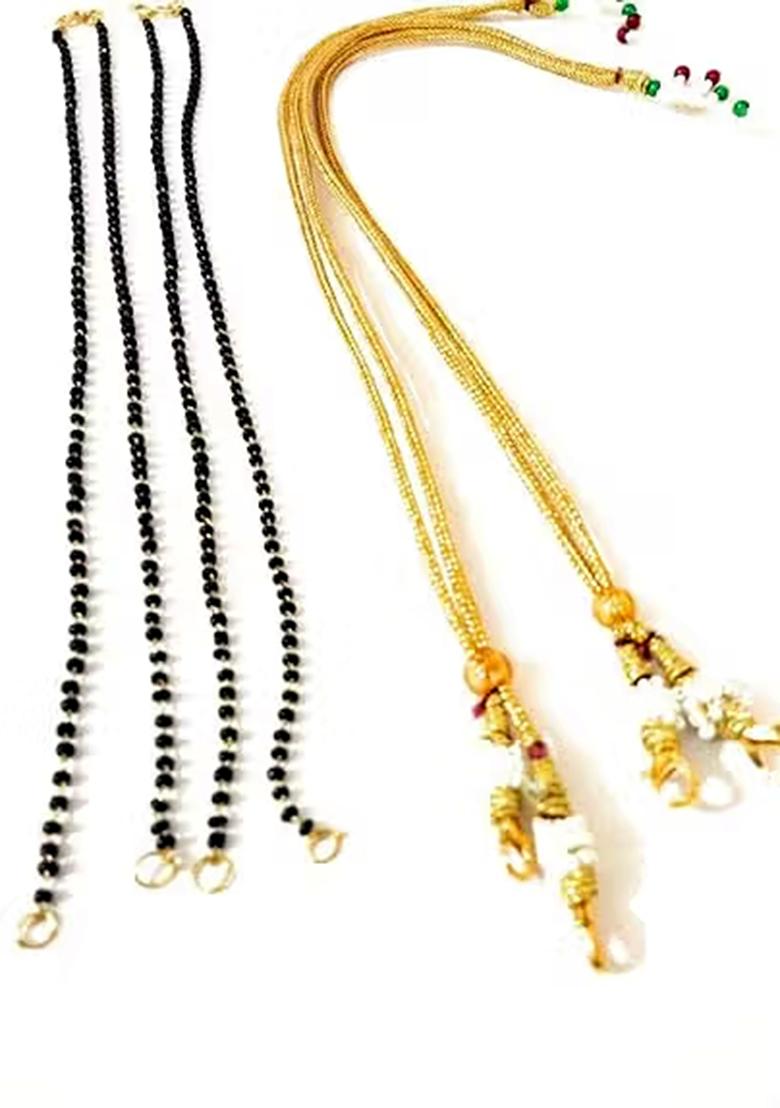 Gold 2 Mangalsutra Chains And 2 Necklace Dori Combo Set For Women