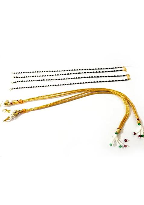 Gold 2 Mangalsutra Chains And 2 Necklace Dori Combo Set For Women