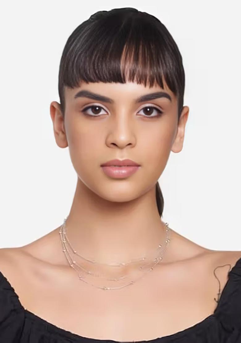 Silver 3 Layer Silver Tone Stylish Chain For Women