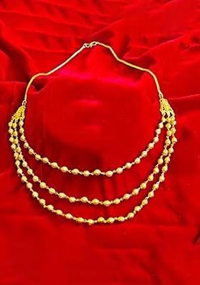 Gold 3 Layer Big Beads Golden Chain For Women