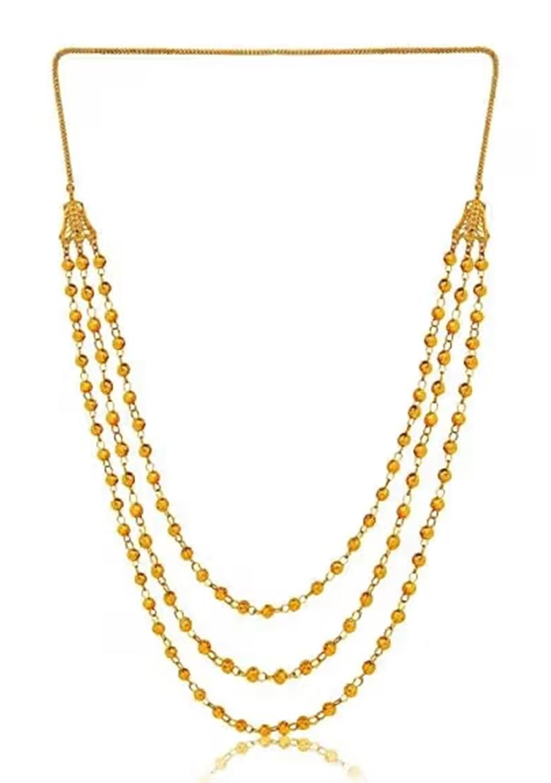 Gold 3 Layer Big Beads Golden Chain For Women