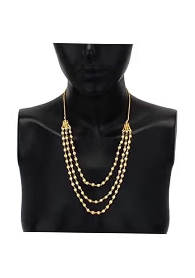 Gold 3 Layer Big Beads Golden Chain For Women