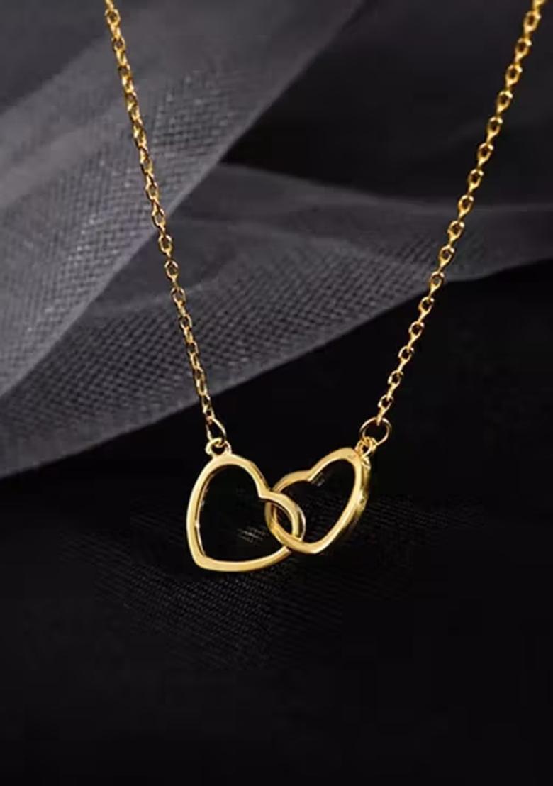 Gold Heart, Bird And Rectangle Pendant Chain Combo For Women (Set Of 3)