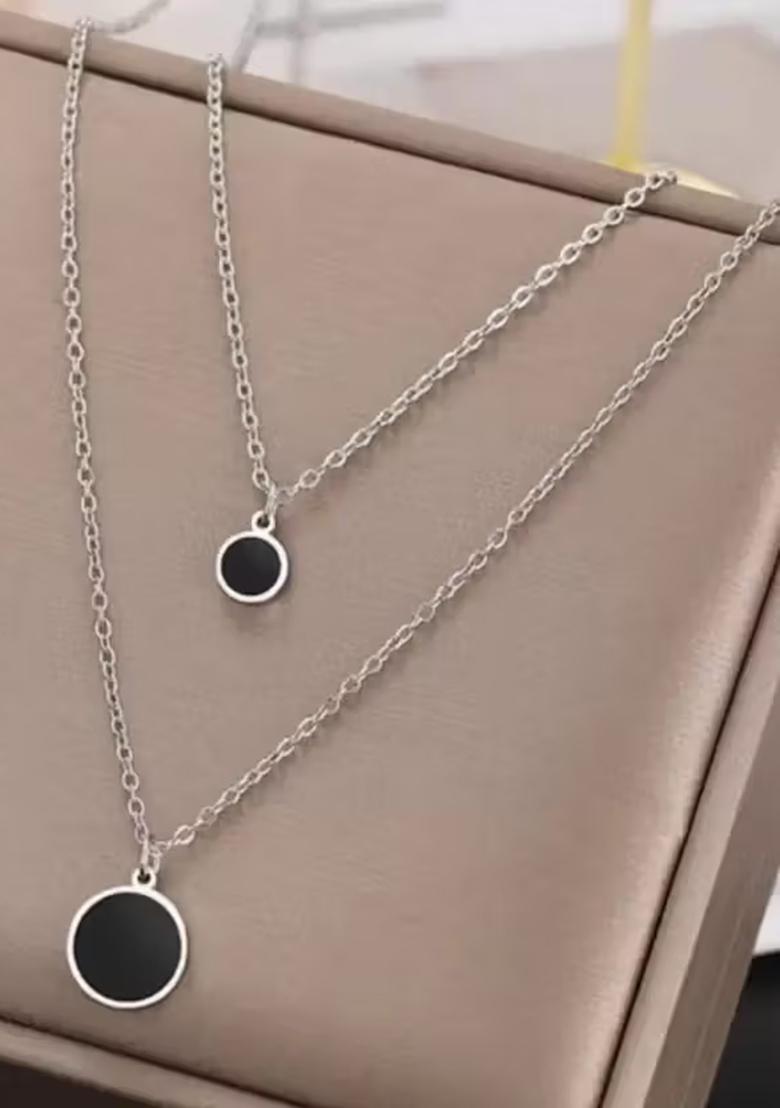 Silver Double Layer Silver Chain With Black Round Accent For Women