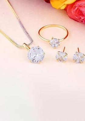 Gold Single Stone Pendant Chain Combo For Women