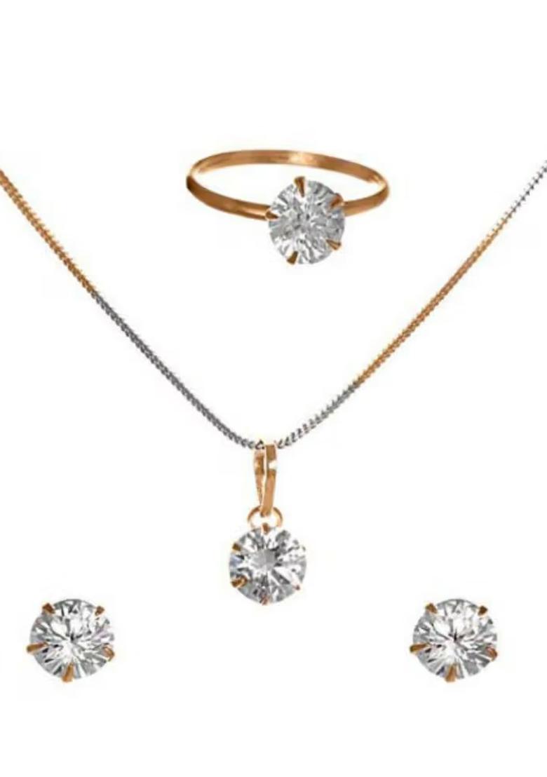 Gold Single Stone Pendant Chain Combo For Women