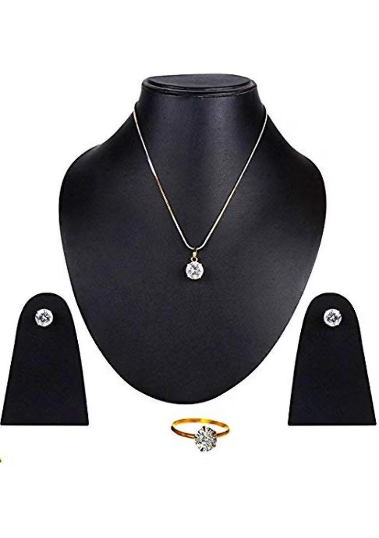 Gold Single Stone Pendant Chain Combo For Women