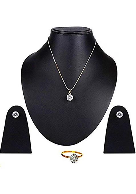 Gold Single Stone Pendant Chain Combo For Women