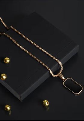 Gold Black Rectangle Pendant Chain For Women