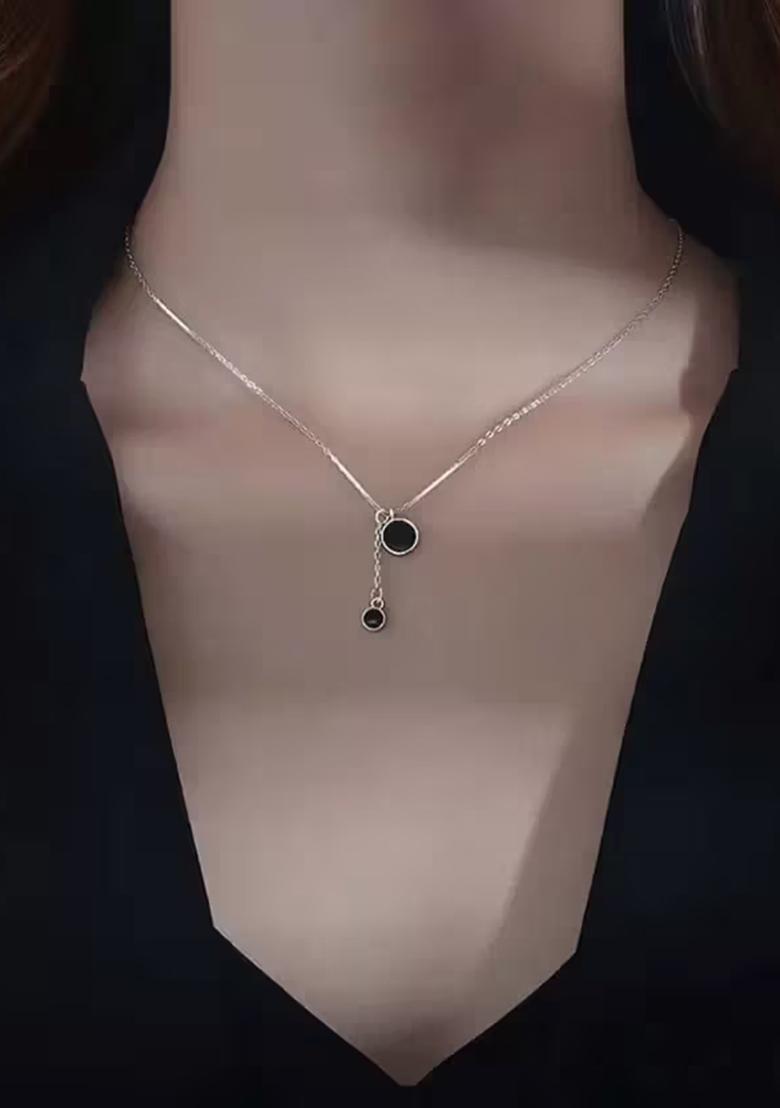 Silver Double Round Design On Single Silver Chain For Women