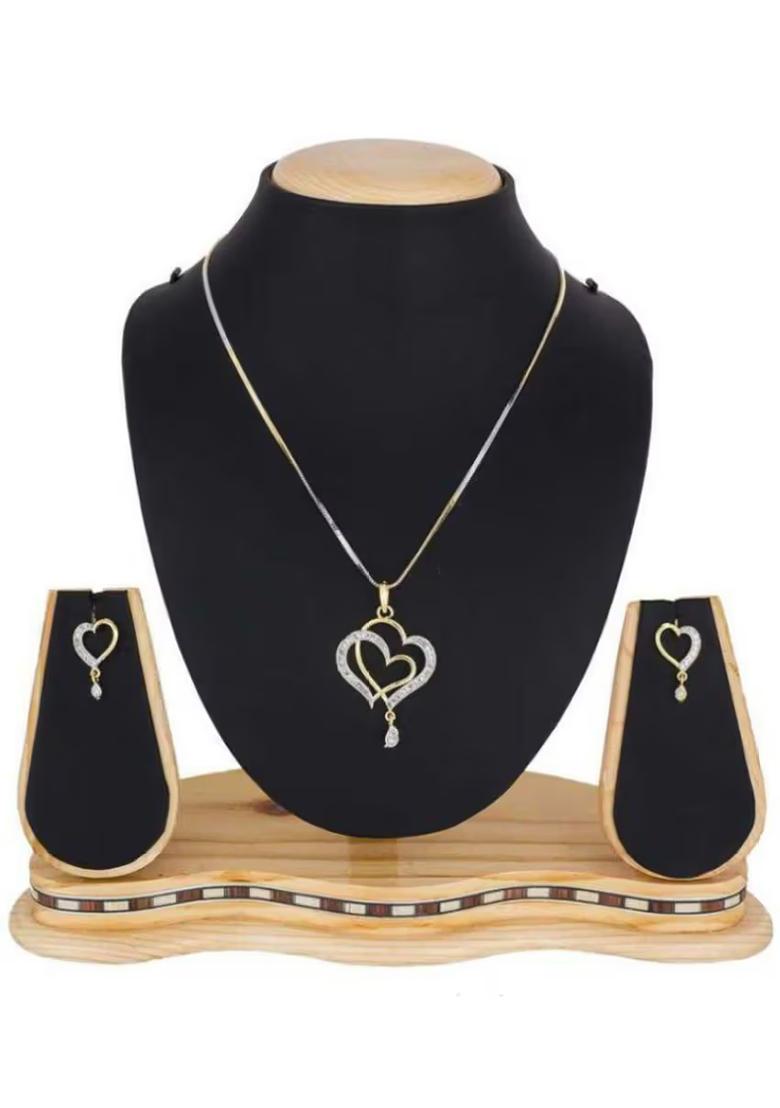 Gold Double Heart Pendant Stylish Chain For Women