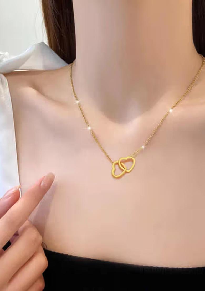 Gold Heart With Heart Design Chain Pendant For Women