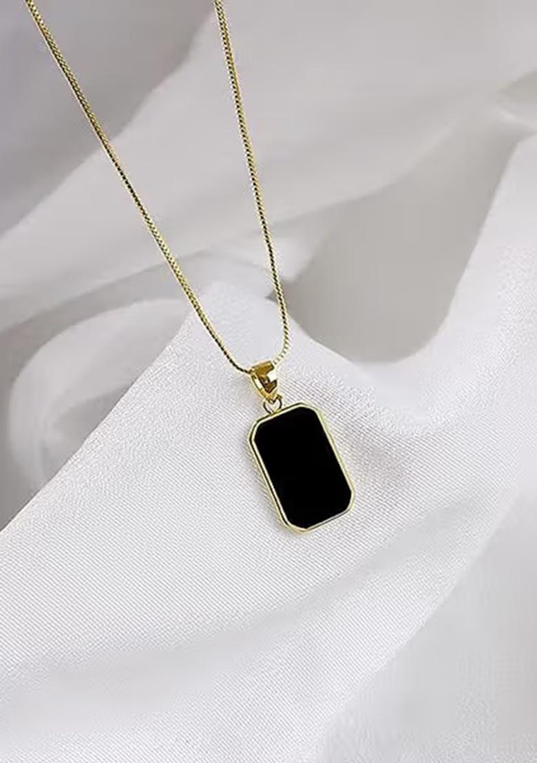 Golden Rectangle Shape Pendant Chain For Women