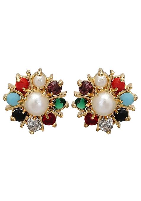 Multi Colorful Navratan Pendant Chain Set For Women